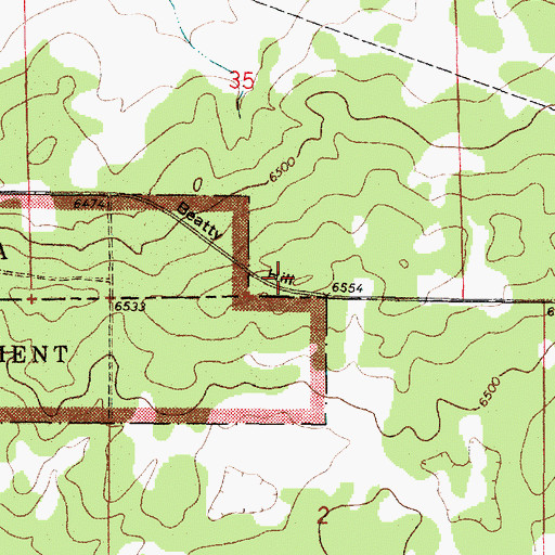 Topographic Map of Beatty Hill, NM