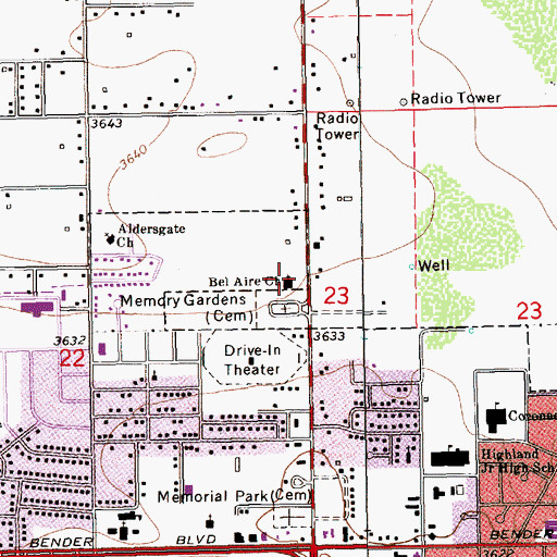 Topographic Map of Bel Aire Church, NM