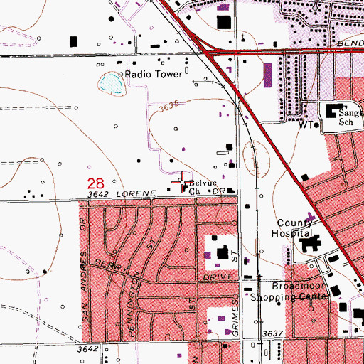 Topographic Map of Belvue Church, NM