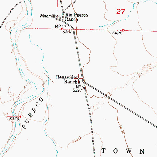 Topographic Map of Benavidez Ranch, NM