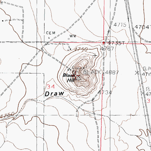 Topographic Map of Black Hill, NM