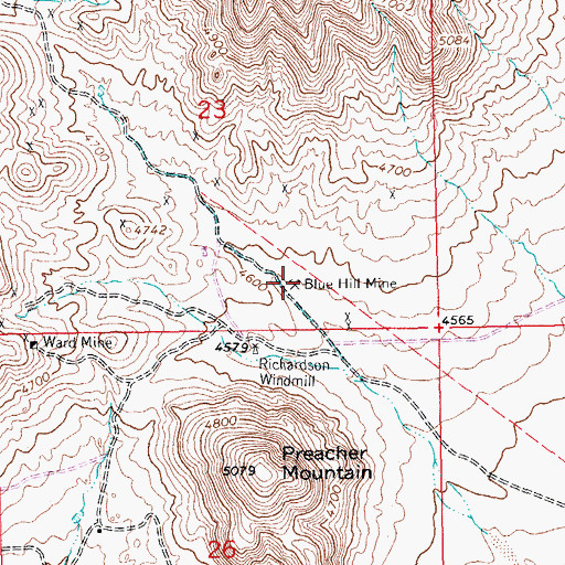 Topographic Map of Blue Hill Mine, NM