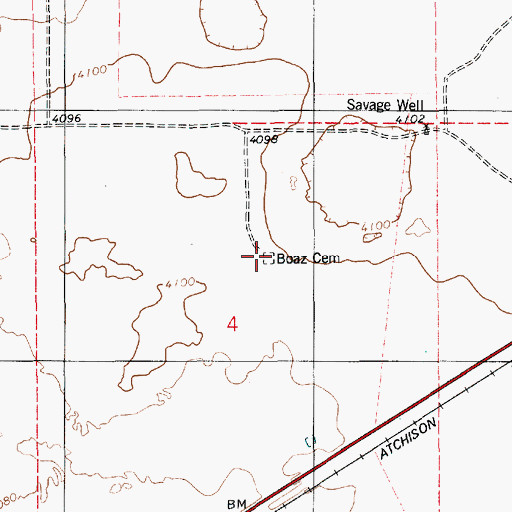 Topographic Map of Boaz Cemetery, NM