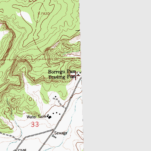Topographic Map of Borrego Pass Trading Post, NM