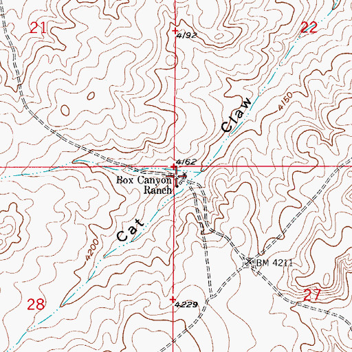Topographic Map of Box Canyon Ranch, NM