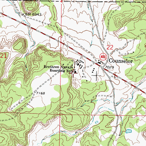 Topographic Map of Brethren Navajo Boarding School, NM