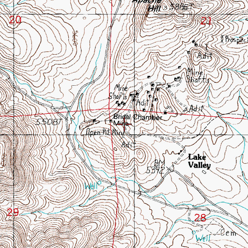 Topographic Map of Bridal Chamber Mine, NM