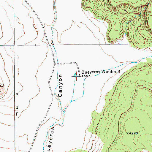 Topographic Map of Bueyeros Windmill, NM