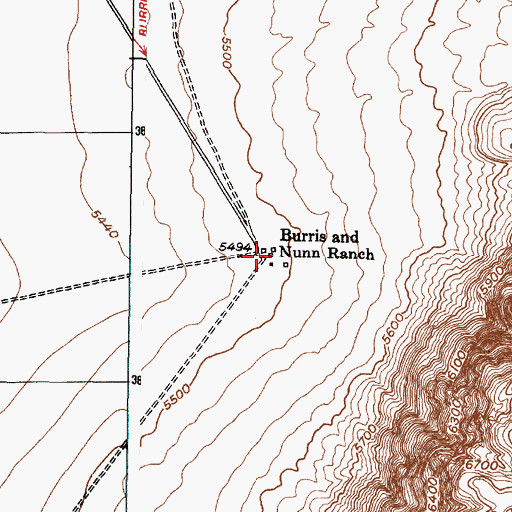 Topographic Map of Burris and Nunn Ranch (historical), NM