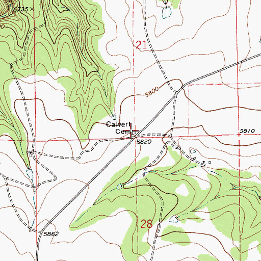 Topographic Map of Calvert Cemetery, NM