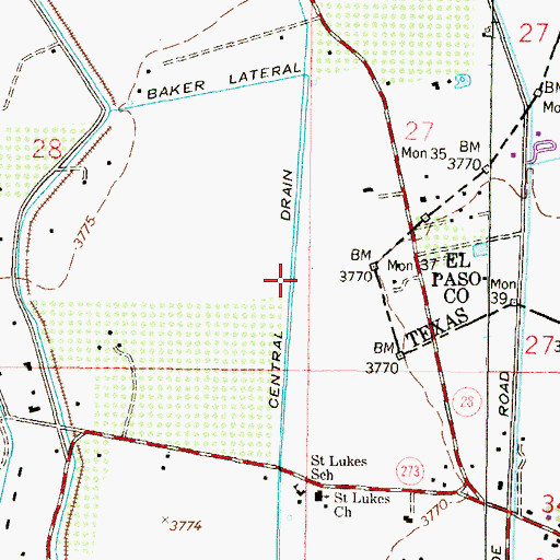 Topographic Map of Central Drain, NM