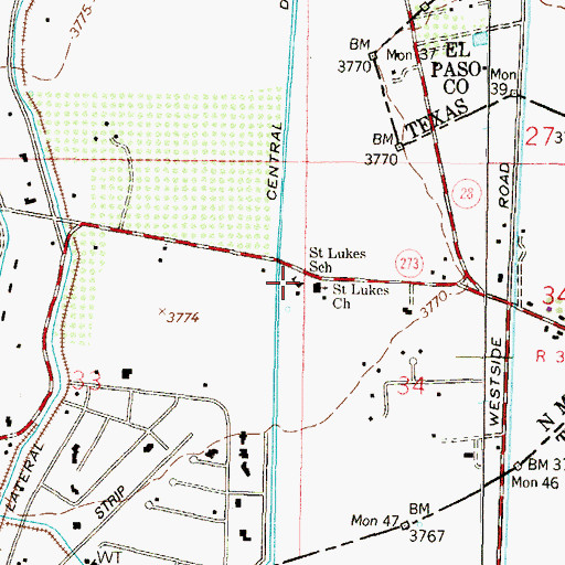 Topographic Map of Central School, NM