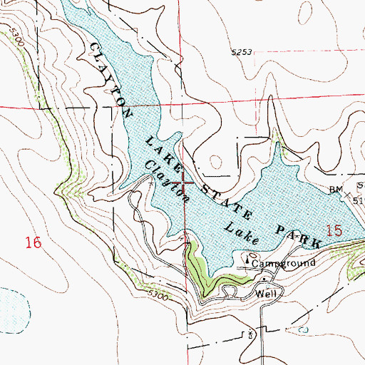 Topographic Map of Clayton Lake State Park, NM