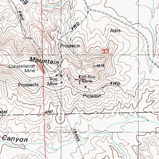 Topographic Map of Cliff Roy Mine, NM