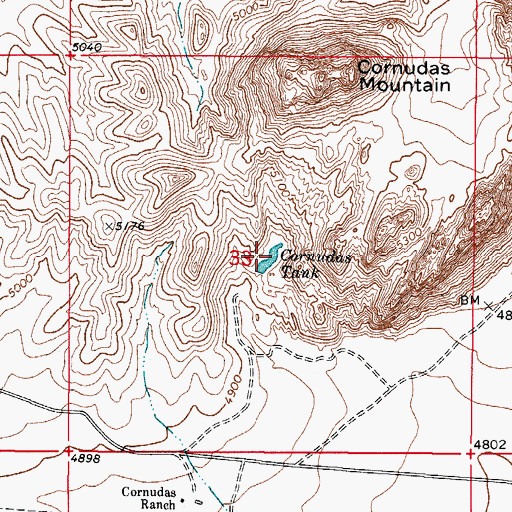 Topographic Map of Cornudas Tank, NM