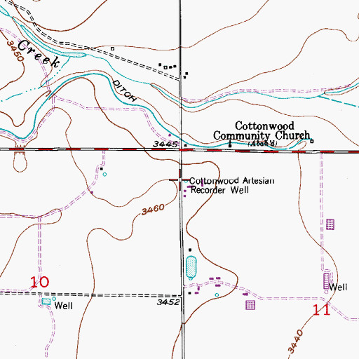 Topographic Map of Cottonwood Artesian Recorder Well, NM