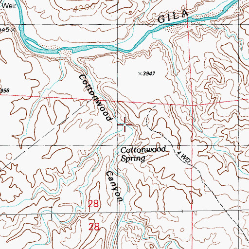 Topographic Map of Cottonwood Spring, NM
