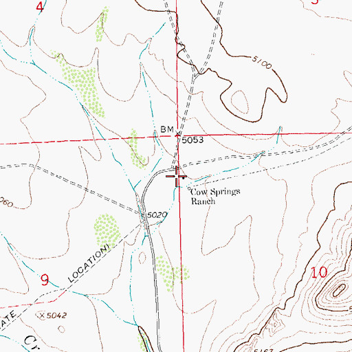 Topographic Map of Cow Springs Ranch, NM