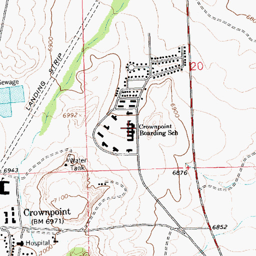 Topographic Map of Crownpoint Boarding School, NM