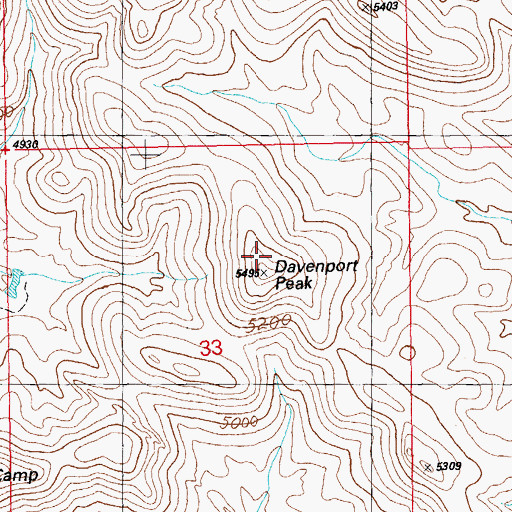Topographic Map of Davenport Peak, NM