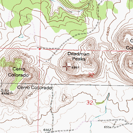 Topographic Map of Deadman Peaks, NM