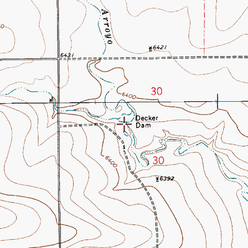 Topographic Map of Decker Dam, NM