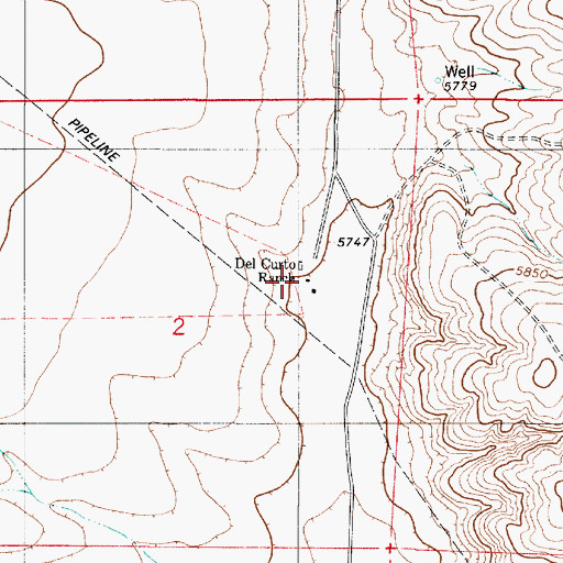 Topographic Map of Del Curto Ranch, NM