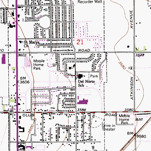 Topographic Map of Del Norte School, NM