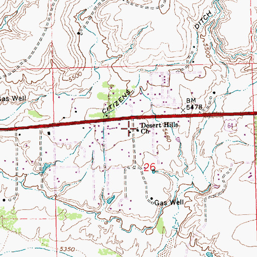 Topographic Map of Desert Hills Church, NM