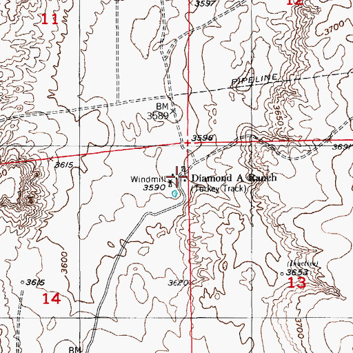 Topographic Map of Diamond A Ranch, NM
