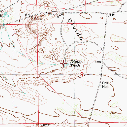 Topographic Map of Divide Tank, NM