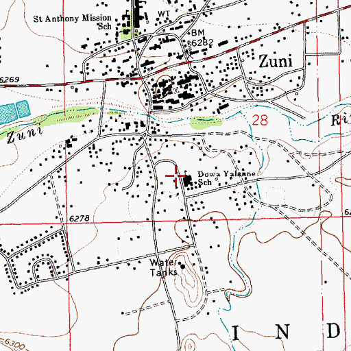Topographic Map of Dowa Yalanne School, NM