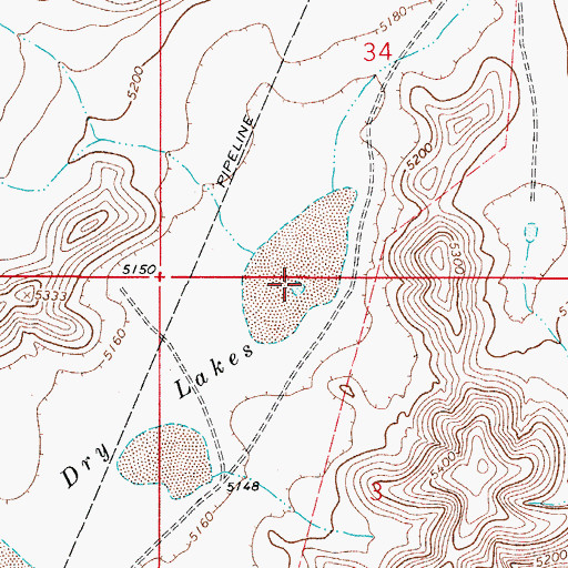 Topographic Map of Dry Lakes, NM