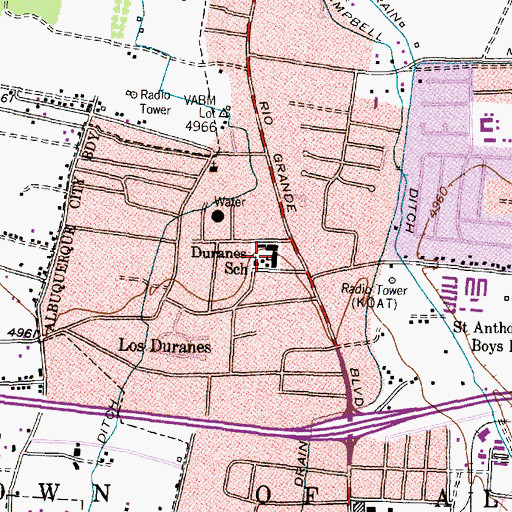 Topographic Map of Duranes Elementary School, NM