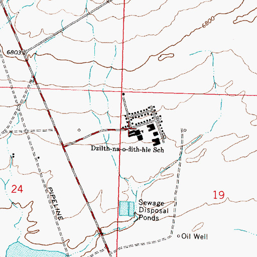 Topographic Map of Dzilth-na-o-dith-hle School, NM