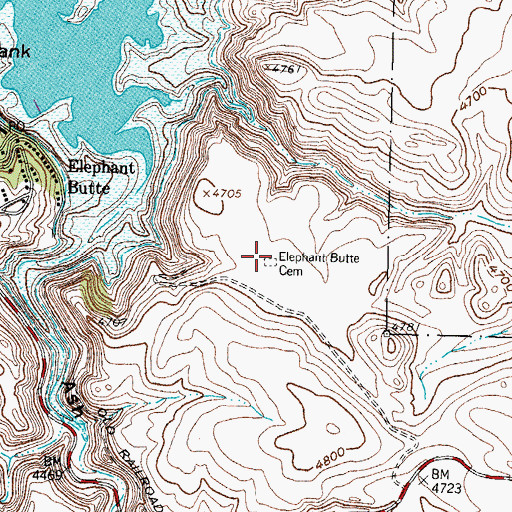 Topographic Map of Elephant Butte Cemetery, NM