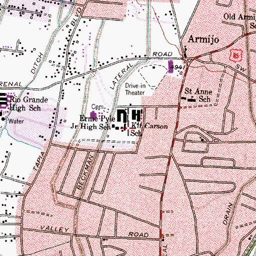 Topographic Map of Ernie Pyle Middle School, NM
