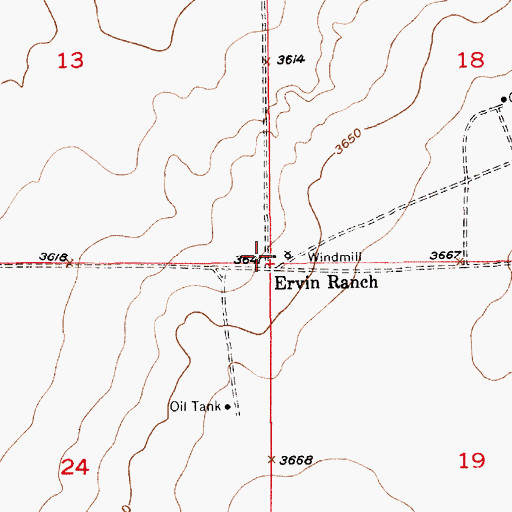 Topographic Map of Ervin Ranch, NM