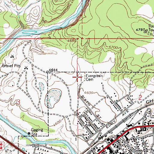 Topographic Map of Evergreen Cemetery, NM
