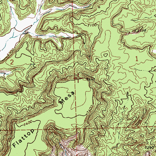Topographic Map of Flattop Mesa, NM