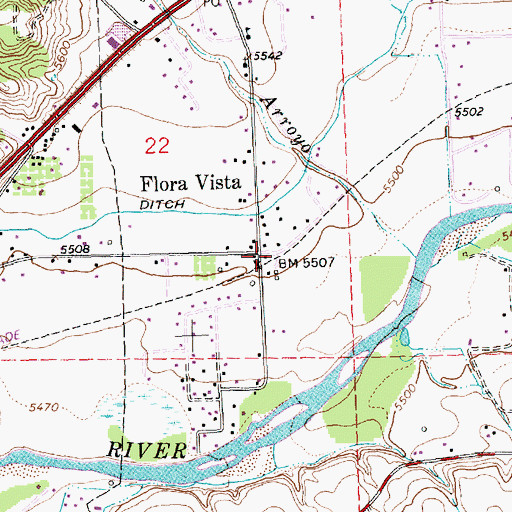 Topographic Map of Flora Vista, NM