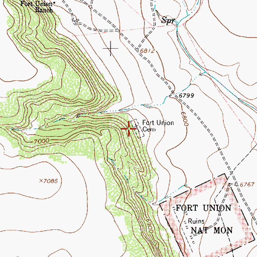 Topographic Map of Fort Union Cemetery, NM