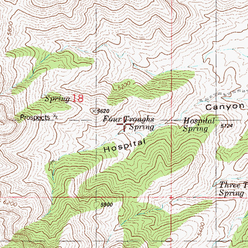 Topographic Map of Four Troughs Spring, NM