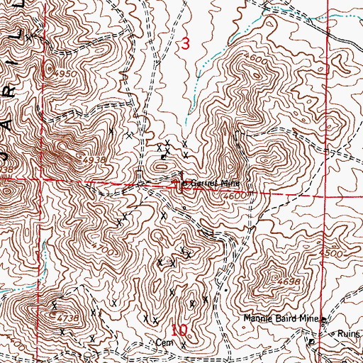 Topographic Map of Garnet Mine, NM