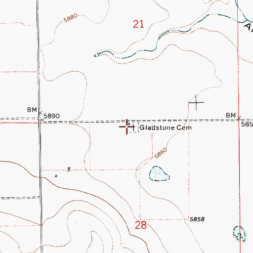 Topographic Map of Gladstone Cemetery, NM