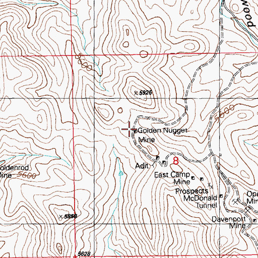 Topographic Map of Golden Nugget Mine, NM