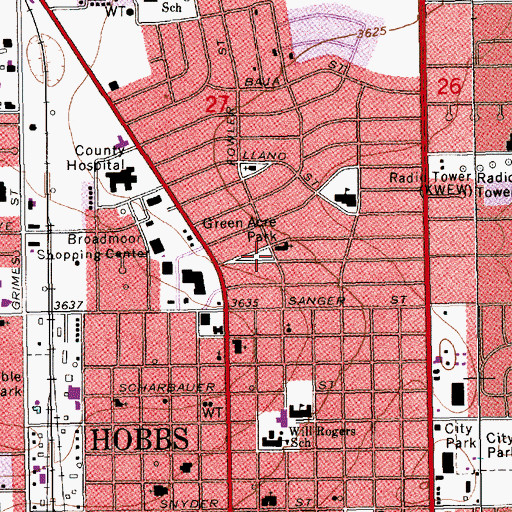 Topographic Map of Green Acre Park, NM