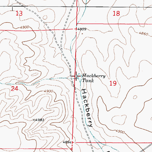 Topographic Map of Hackberry Tank, NM