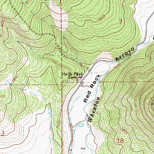 Topographic Map of Halls Peak Cemetery, NM