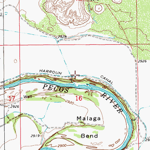 Topographic Map of Harroun Canal, NM